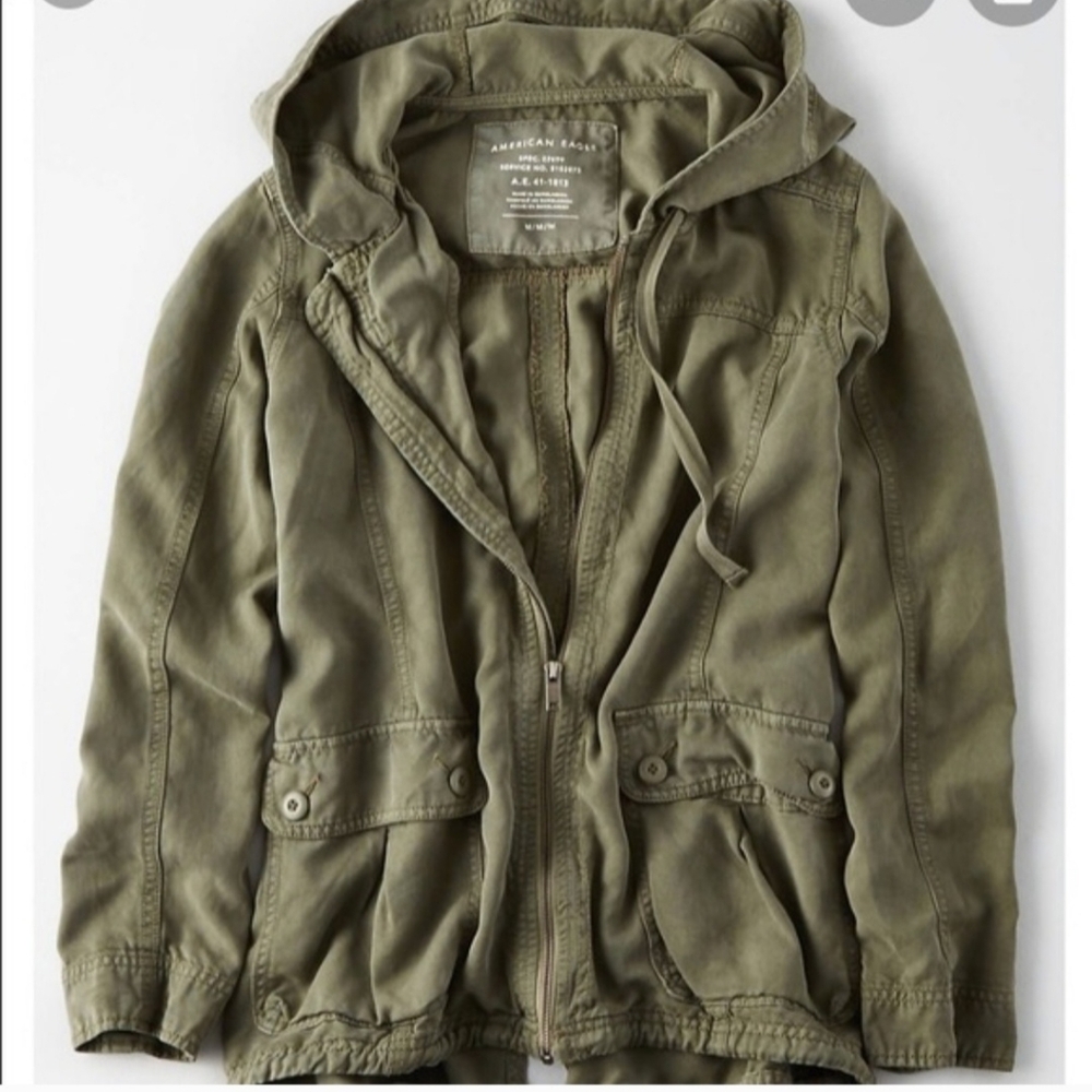 American Eagle Womens Hooded Military Jacket Full Zip Green ** Medium ** EUC!!!